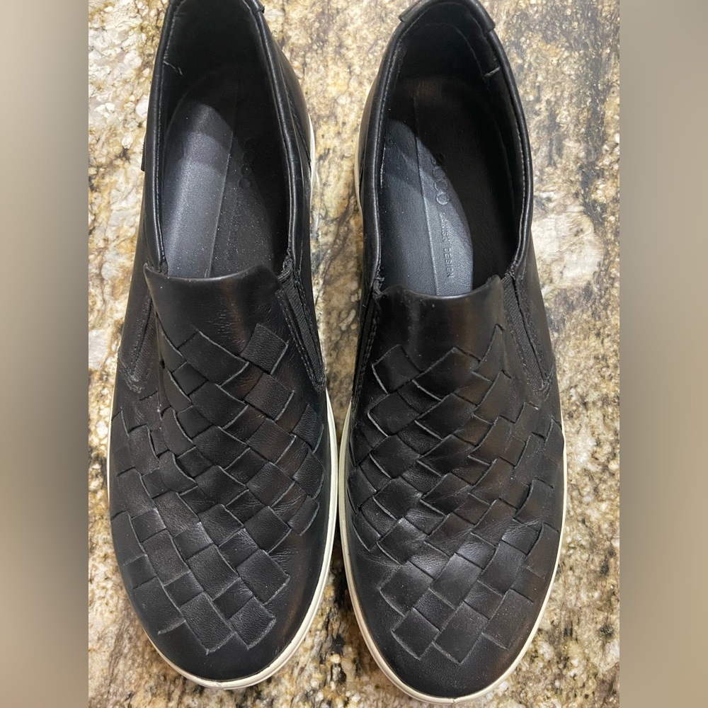 Ecco. Leather slip ons. Black. Size 39. Worn very little-like new.